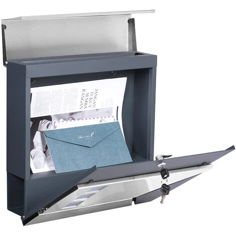 WILTEC Boîte Aux Lettres Avec Porte-journaux V46 Boîte Postale Murale Acier Inox Boîte Aux Lettres Gris Anthracite – Image 2