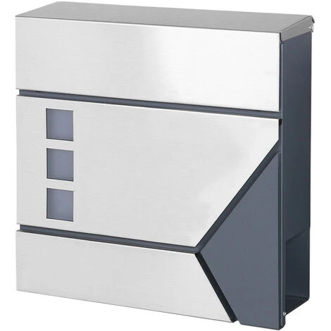 WILTEC Boîte Aux Lettres Avec Porte-journaux V46 Boîte Postale Murale Acier Inox Boîte Aux Lettres Gris Anthracite – Image 3