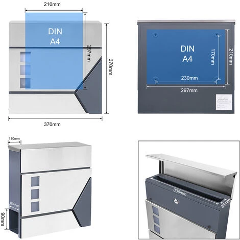WILTEC Boîte Aux Lettres Avec Porte-journaux V46 Boîte Postale Murale Acier Inox Boîte Aux Lettres Gris Anthracite – Image 5