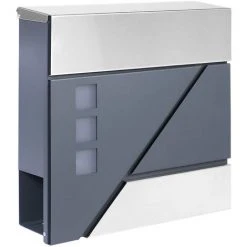 WILTEC Boîte Aux Lettres Avec Porte-journaux V41 Boîte Postale Murale Acier Inox Boîte Aux Lettres Gris Anthracite