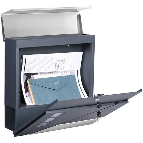WILTEC Boîte Aux Lettres Avec Porte-journaux V41 Boîte Postale Murale Acier Inox Boîte Aux Lettres Gris Anthracite – Image 2