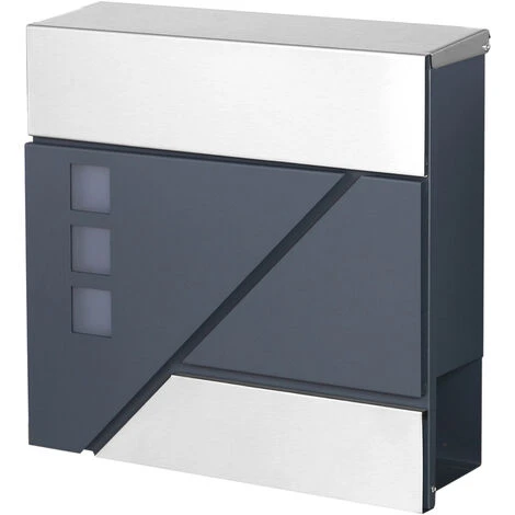 WILTEC Boîte Aux Lettres Avec Porte-journaux V41 Boîte Postale Murale Acier Inox Boîte Aux Lettres Gris Anthracite – Image 3