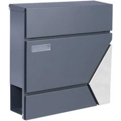 WILTEC Boîte Aux Lettres Avec Porte-journaux V44 Boîte Postale Murale Acier Inox Boîte Aux Lettres Gris Anthracite