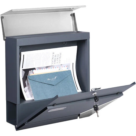 WILTEC Boîte Aux Lettres Avec Porte-journaux V45 Boîte Postale Murale Acier Inox Boîte Aux Lettres Gris Anthracite – Image 2