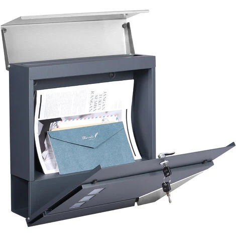 WILTEC Boîte Aux Lettres Avec Porte-journaux V47 Boîte Postale Murale Acier Inox Boîte Aux Lettres Gris Anthracite – Image 2