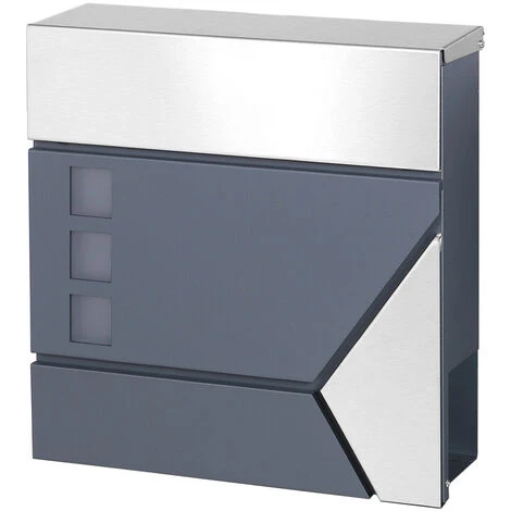 WILTEC Boîte Aux Lettres Avec Porte-journaux V47 Boîte Postale Murale Acier Inox Boîte Aux Lettres Gris Anthracite – Image 3