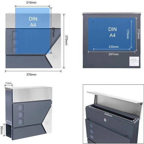 WILTEC Boîte Aux Lettres Avec Porte-journaux V47 Boîte Postale Murale Acier Inox Boîte Aux Lettres Gris Anthracite – Image 5