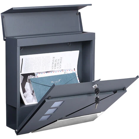 WILTEC Boîte Aux Lettres Avec Porte-journaux V39 Boîte Postale Murale Acier Inox Boîte Aux Lettres Gris Anthracite – Image 2
