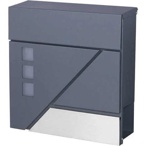 WILTEC Boîte Aux Lettres Avec Porte-journaux V39 Boîte Postale Murale Acier Inox Boîte Aux Lettres Gris Anthracite – Image 3