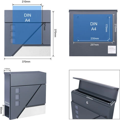 WILTEC Boîte Aux Lettres Avec Porte-journaux V39 Boîte Postale Murale Acier Inox Boîte Aux Lettres Gris Anthracite – Image 5