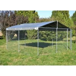 WILTEC Chenil Avec Toit 4×4×1,83m, Porte Verrouillable, Enclos Pour Animaux Avec Toit Résistant Aux Rayons UV Et à L’eau