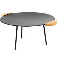 WILTEC Dutch Oven Plaque Gril De Barbecue Ronde Fonte Ø44cm Poignée Bois Jeu 2 Pieds 20cm+32cm Plancha