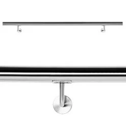 WILTEC Kit Main Courante Rambarde Support Mural 180 Cm Dispositif De Fixation Escaliers Acier Affiné V2A