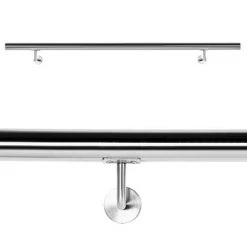 WILTEC Kit Main Courante Rambarde Support Mural 170 Cm Dispositif De Fixation Escaliers Acier Affiné V2A