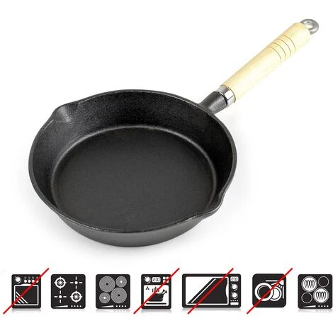 WILTEC Poêle à Frire En Fonte Ø20cm Poêle De Feu Avec Poignée En Bois Et Bec Verseur, Poêle Barbecue – Image 3