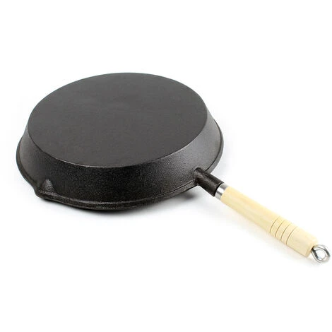 WILTEC Poêle à Frire En Fonte Ø20cm Poêle De Feu Avec Poignée En Bois Et Bec Verseur, Poêle Barbecue – Image 4