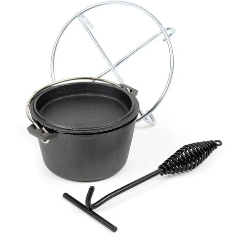 WILTEC Dutch Oven Marmite 1L Dessous-plat Lève-couvercle Fait-tout Fonte Pot Cuisson Feu Camp Camping – Image 3