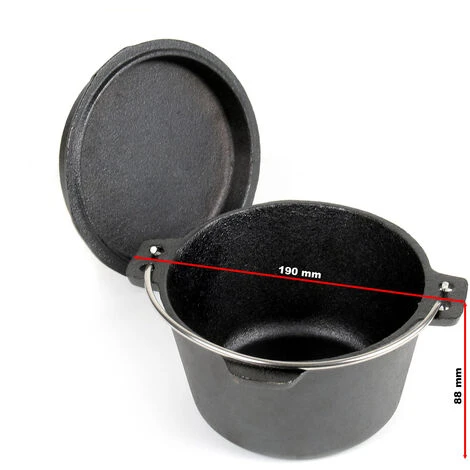 WILTEC Dutch Oven Marmite 1L Dessous-plat Lève-couvercle Fait-tout Fonte Pot Cuisson Feu Camp Camping – Image 5
