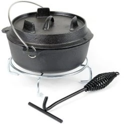 WILTEC Dutch Oven Marmite 2L Dessous-plat Lève-couvercle Fait-tout Fonte Pot Cuisson Feu Camp Camping