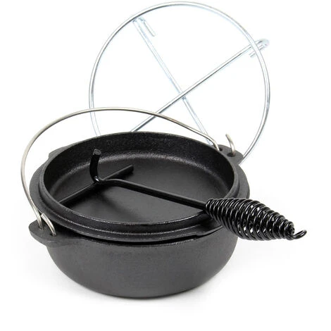 WILTEC Dutch Oven Marmite 2L Dessous-plat Lève-couvercle Fait-tout Fonte Pot Cuisson Feu Camp Camping – Image 3
