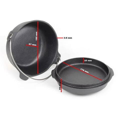 WILTEC Dutch Oven Marmite 2L Dessous-plat Lève-couvercle Fait-tout Fonte Pot Cuisson Feu Camp Camping – Image 5