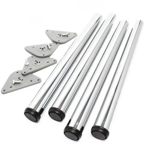 WILTEC Pied De Table Acier Inoxydable Lot De 4 Pieds Chromé Support De Table Réglable 1100mm Ø60mm – Image 2