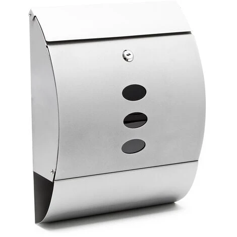 WILTEC Boite Aux Lettres Design V18 Boite Postale Murale Argenté Compartiment Journal Revêtue Par Poudre