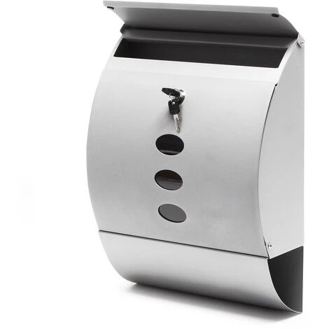 WILTEC Boite Aux Lettres Design V18 Boite Postale Murale Argenté Compartiment Journal Revêtue Par Poudre – Image 2