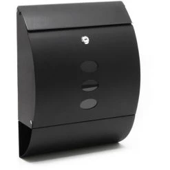 WILTEC Boite Aux Lettres Design V18 Boite Postale Murale Noire Compartiment Journal Revêtue Par Poudre
