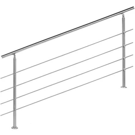 WILTEC Rampe Escalier Acier Affiné V2A 4 Tiges 180cm Rambarde Main Courante Balustrade