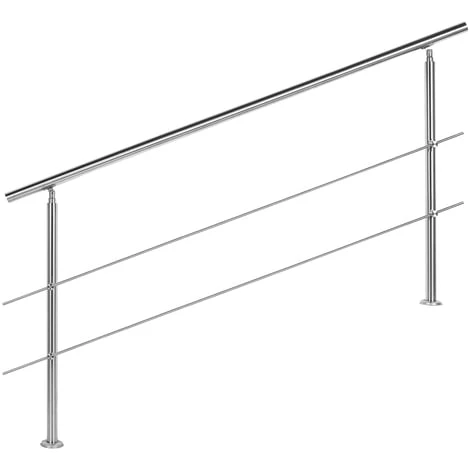 WILTEC Rampe Escalier Acier Affiné V2A 2 Tiges 180cm Rambarde Main Courante Balustrade