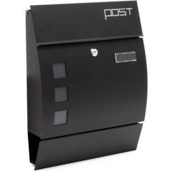 WILTEC Boite Aux Lettres Design Moderne V8 Noire Boite Postale Murale Revêtement Poudre Porte-journaux