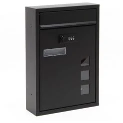 WILTEC Boite Aux Lettres Moderne Noire Avec Serrure à Combinaison Boite Murale Revêtement En Poudre