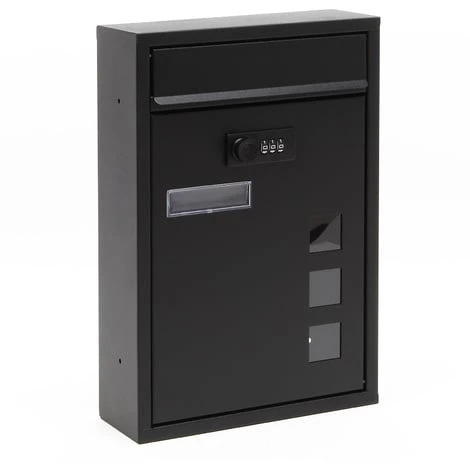 WILTEC Boite Aux Lettres Moderne Noire Avec Serrure à Combinaison Boite Murale Revêtement En Poudre