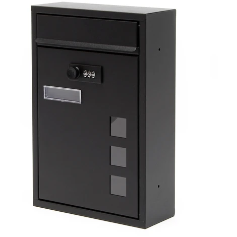 WILTEC Boite Aux Lettres Moderne Noire Avec Serrure à Combinaison Boite Murale Revêtement En Poudre – Image 2