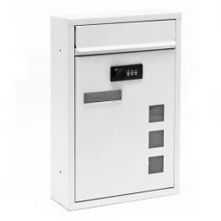 WILTEC Boite Aux Lettres Moderne Blanc Avec Serrure à Combinaison Boite Murale Revêtement En Poudre