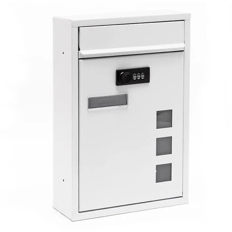 WILTEC Boite Aux Lettres Moderne Blanc Avec Serrure à Combinaison Boite Murale Revêtement En Poudre
