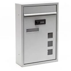 WILTEC Boite Aux Lettres Moderne Argenté Avec Serrure à Combinaison Boite Murale Revêtement En Poudre