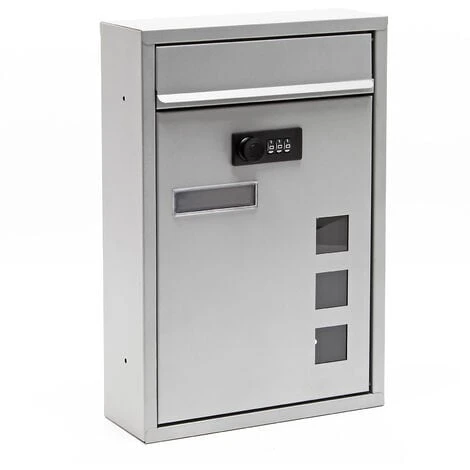 WILTEC Boite Aux Lettres Moderne Argenté Avec Serrure à Combinaison Boite Murale Revêtement En Poudre