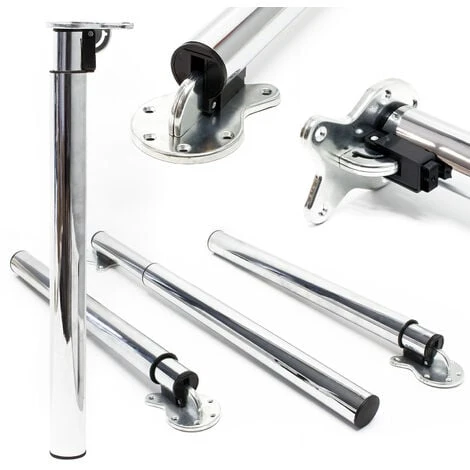 WILTEC Pied De Table Lot De 4 Chromé Support De Table Réglable En Hauteur 70-110cm