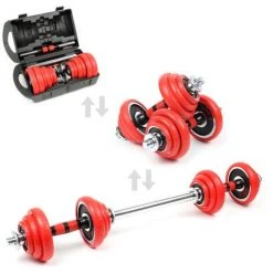 WILTEC Kit D’haltères Courts & Longs 20kg Set 2en1 Avec 12 Plaques De Poids Barres Extension Fitness