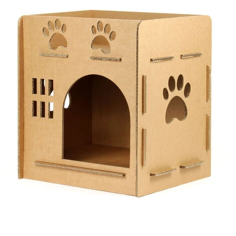 WILTEC Maison Pour Chats Carrée Niche En Carton Entrée Fenêtre Et Système De Raccordement Nichoir – Image 4