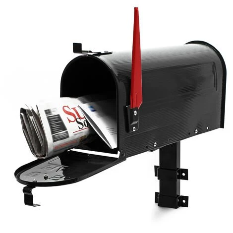 WILTEC Boite Aux Lettres US Mailbox Design Américain Noir Avec Un Support Mural Correspondant