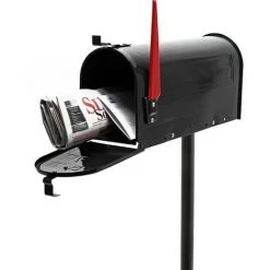 WILTEC Boite Aux Lettres US Mailbox Design Américain Noir Avec Pied De Support Correspondant