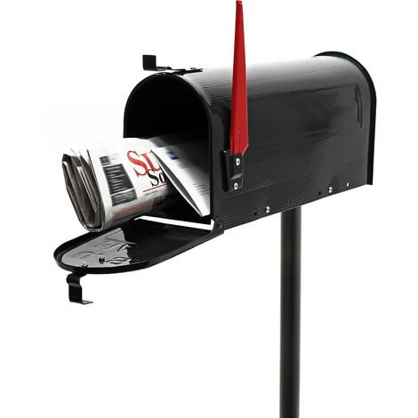 WILTEC Boite Aux Lettres US Mailbox Design Américain Noir Avec Pied De Support Correspondant