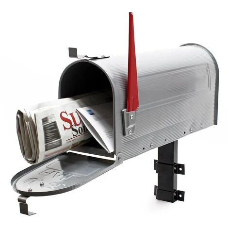 WILTEC Boite Aux Lettres US Mailbox Design Américain Argent-gris Avec Un Support Mural Correspondant