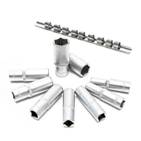 WILTEC Jeu De 9 Douilles 6 Pans Longues Metriques Sur Rail De 10 à 24 Mm