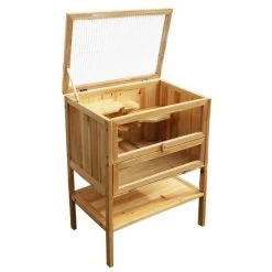 WILTEC Cage Pour Rongeurs Bois Petits Rongeurs Couvercle Rabattable Souris Rat Grange Étable Abri Animaux