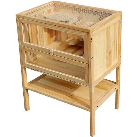 WILTEC Cage Pour Rongeurs Bois Petits Rongeurs Couvercle Rabattable Souris Rat Grange Étable Abri Animaux – Image 2