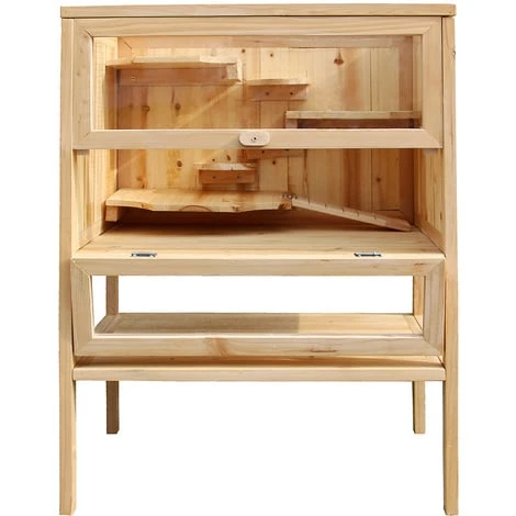 WILTEC Cage Pour Rongeurs Bois Petits Rongeurs Couvercle Rabattable Souris Rat Grange Étable Abri Animaux – Image 3